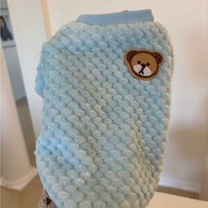 Blue Textured Sweater with Bear Patch